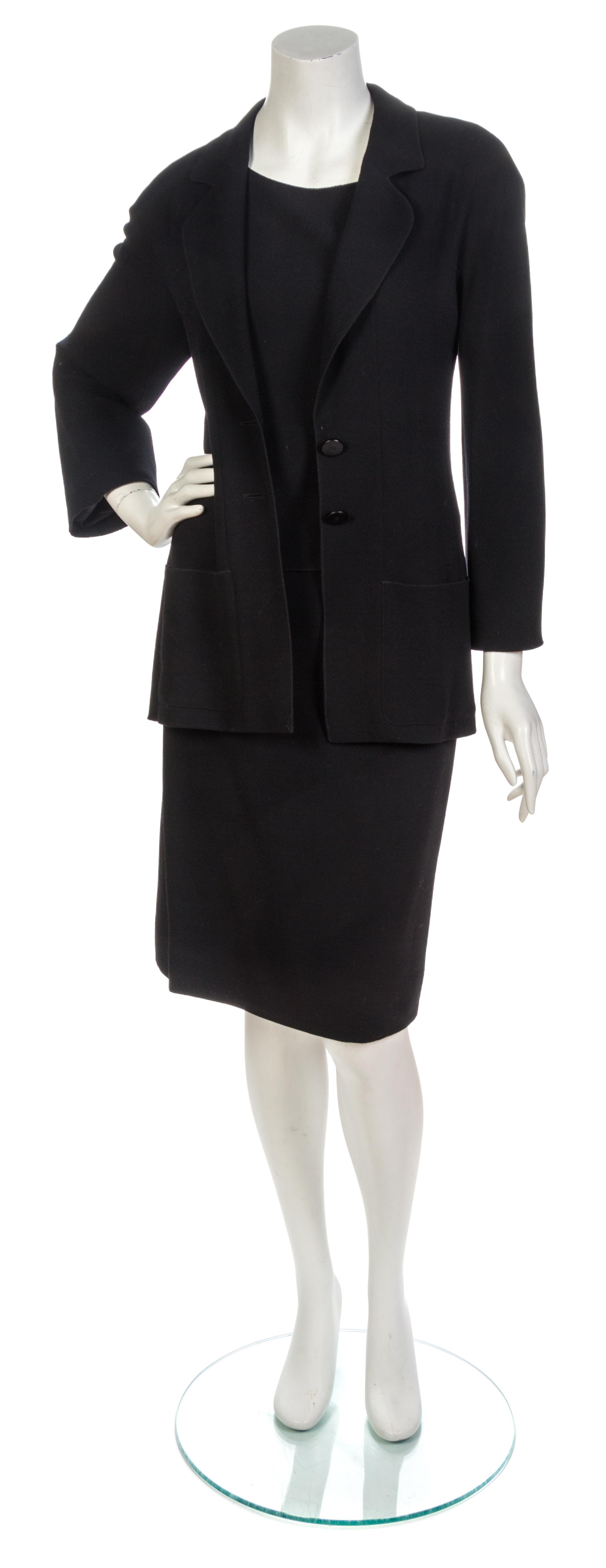 A Chanel Four Piece Black Wool Twill Ensemble,