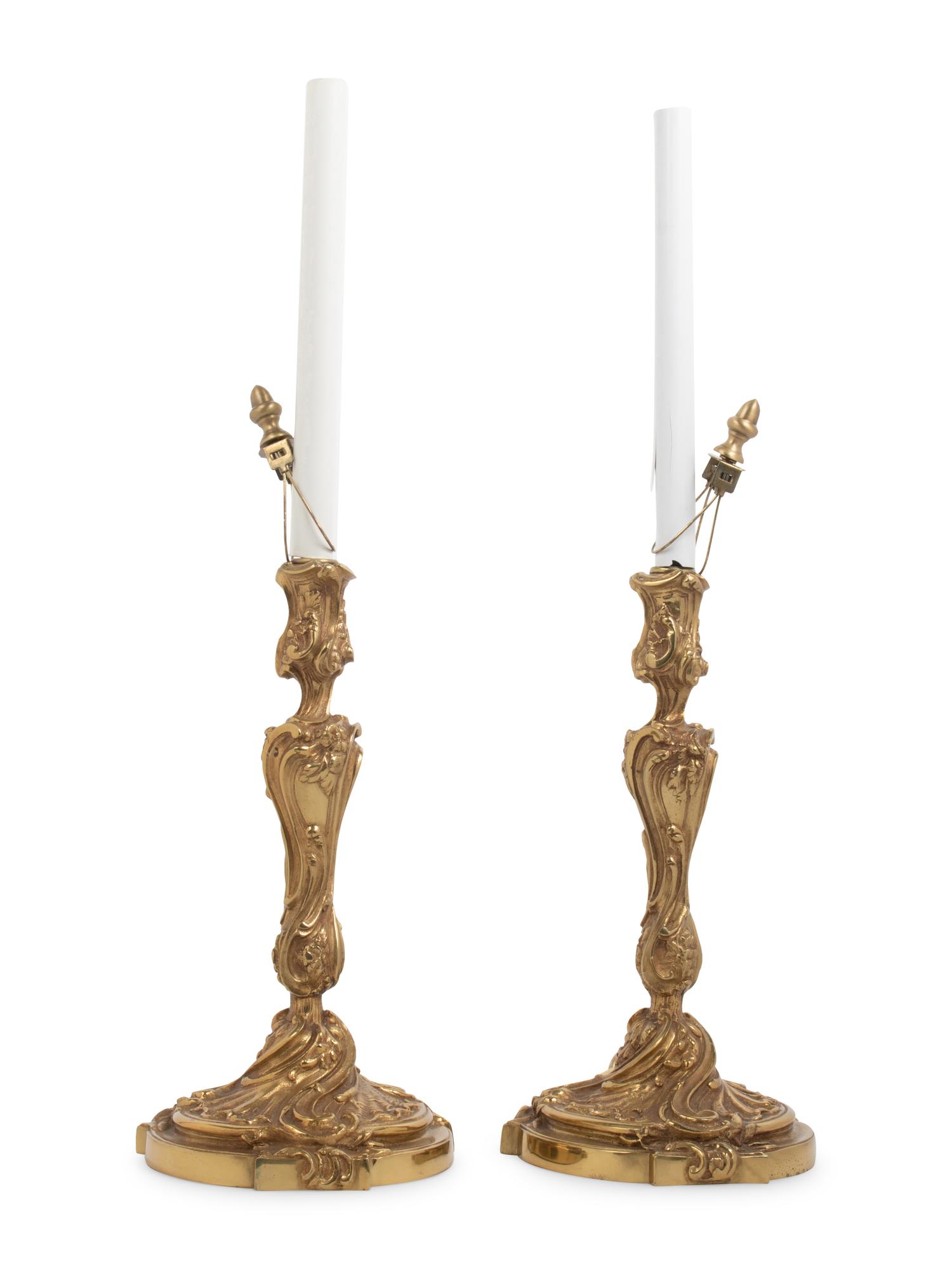 A Pair of Louis XV Style Gilt Bronze Candlesticks