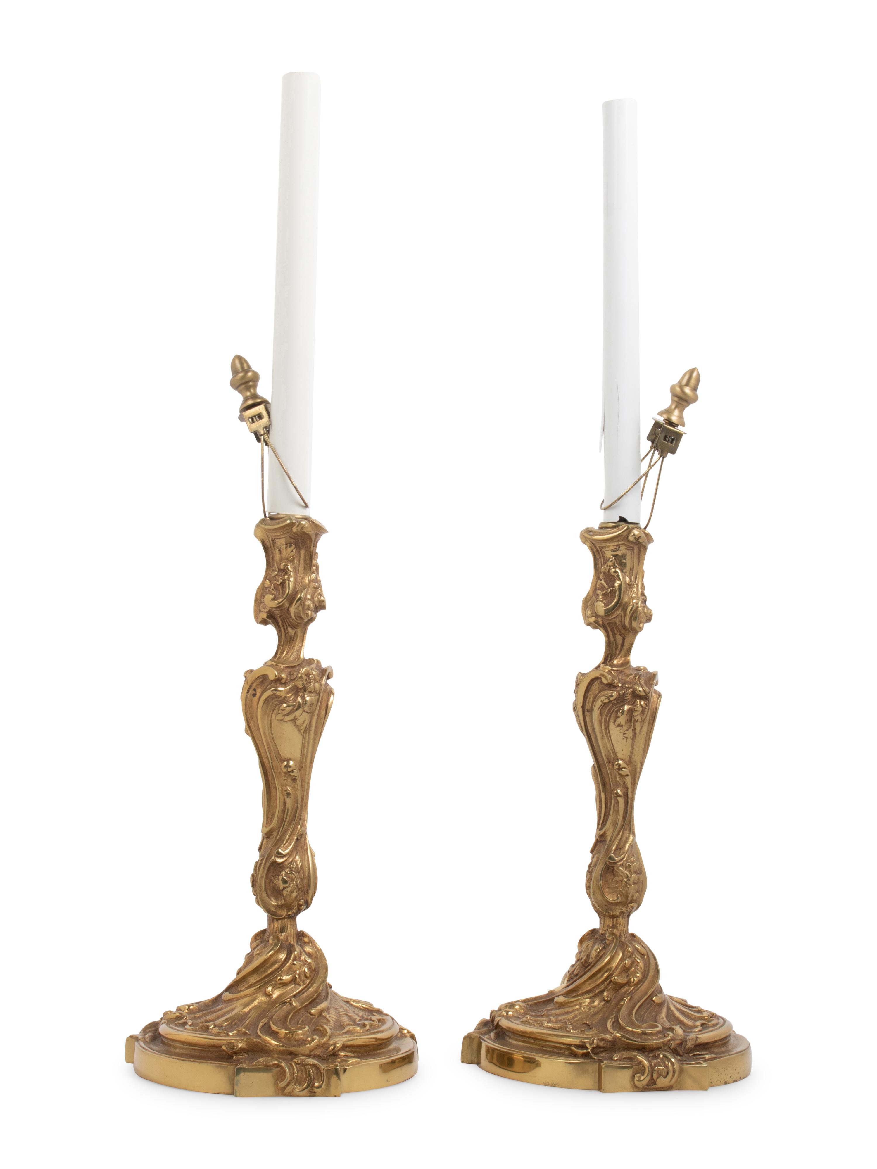 A Pair of Louis XV Style Gilt Bronze Candlesticks