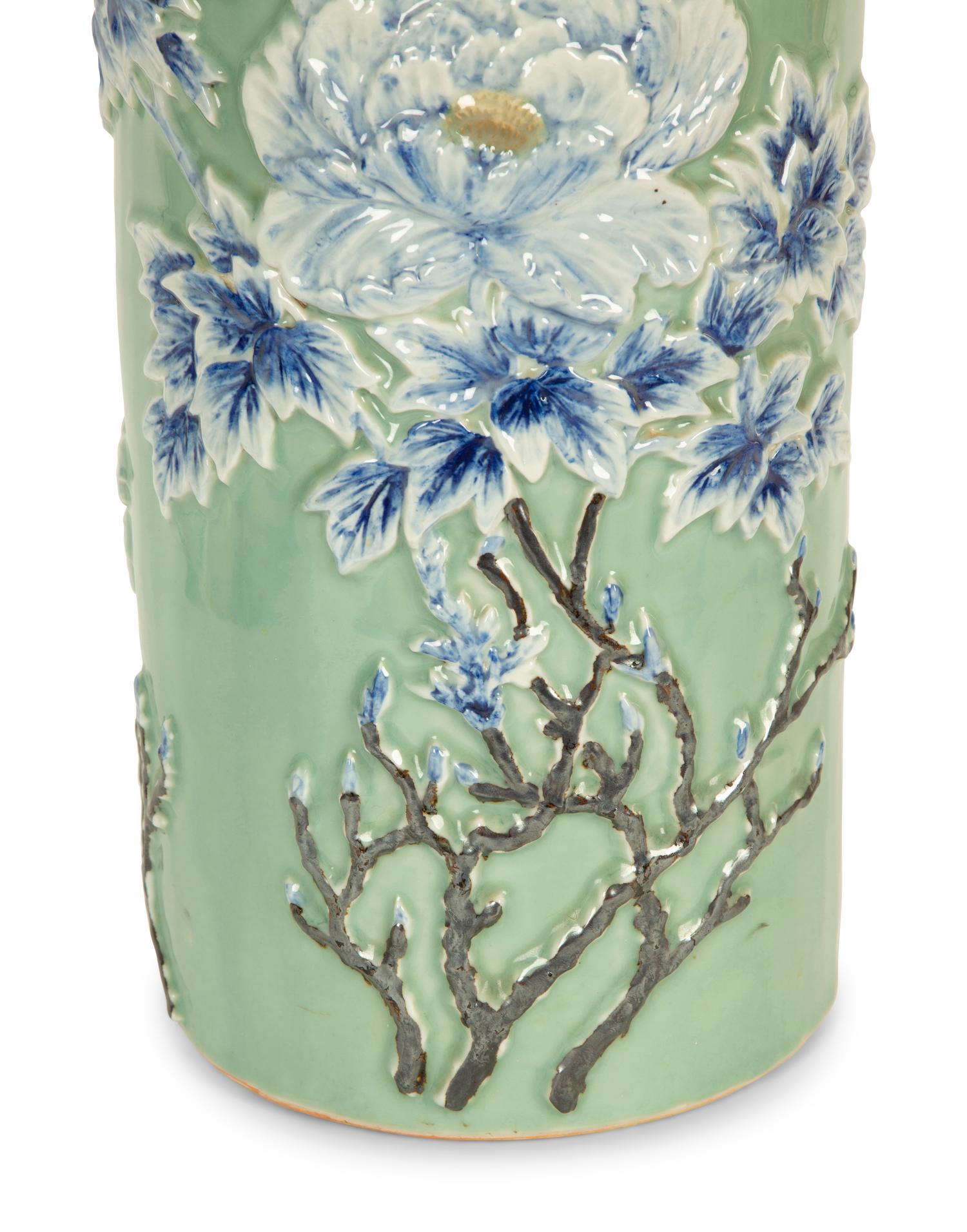 A Chinese Celadon Glazed Porcelain Umbrella Stand