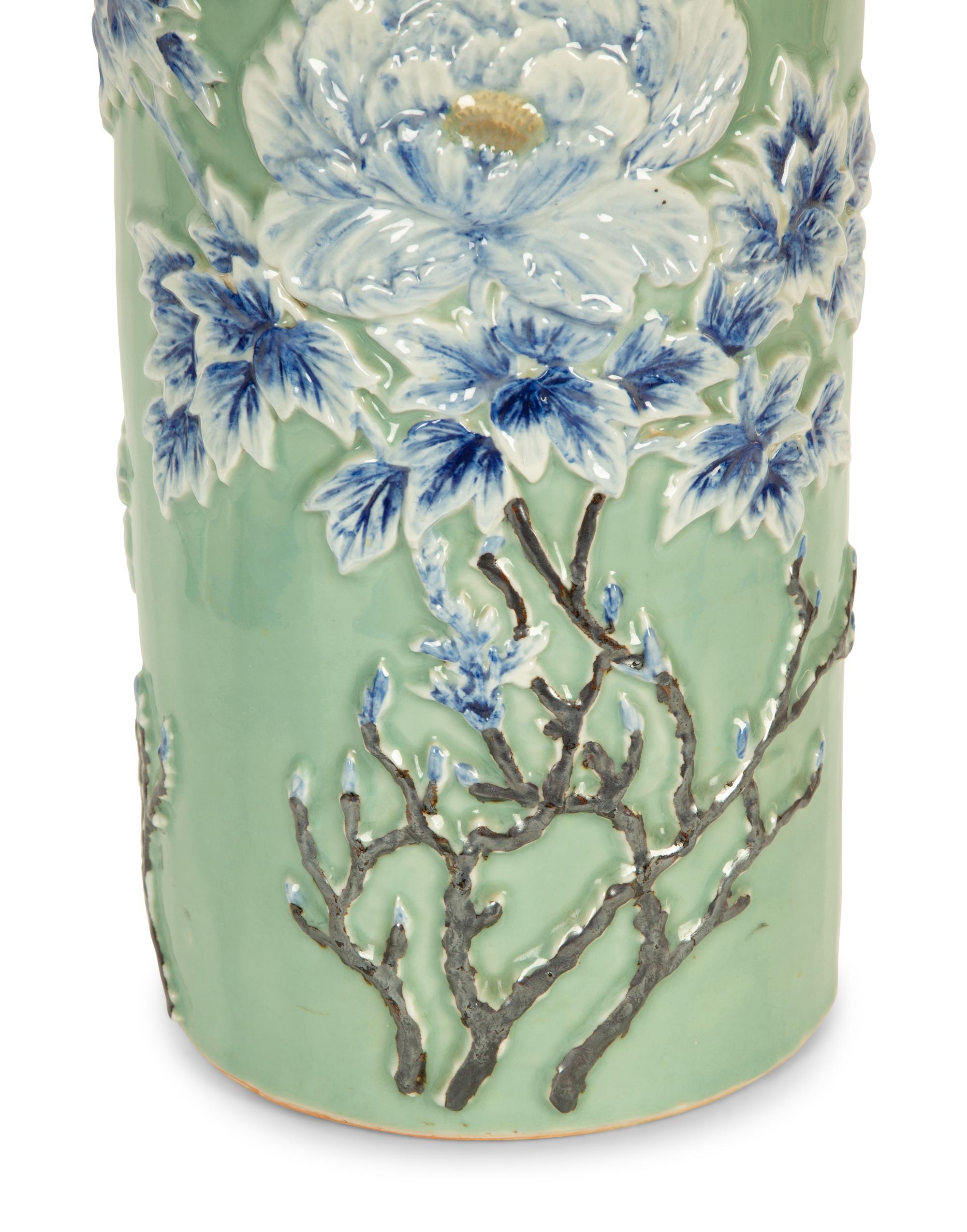 A Chinese Celadon Glazed Porcelain Umbrella Stand