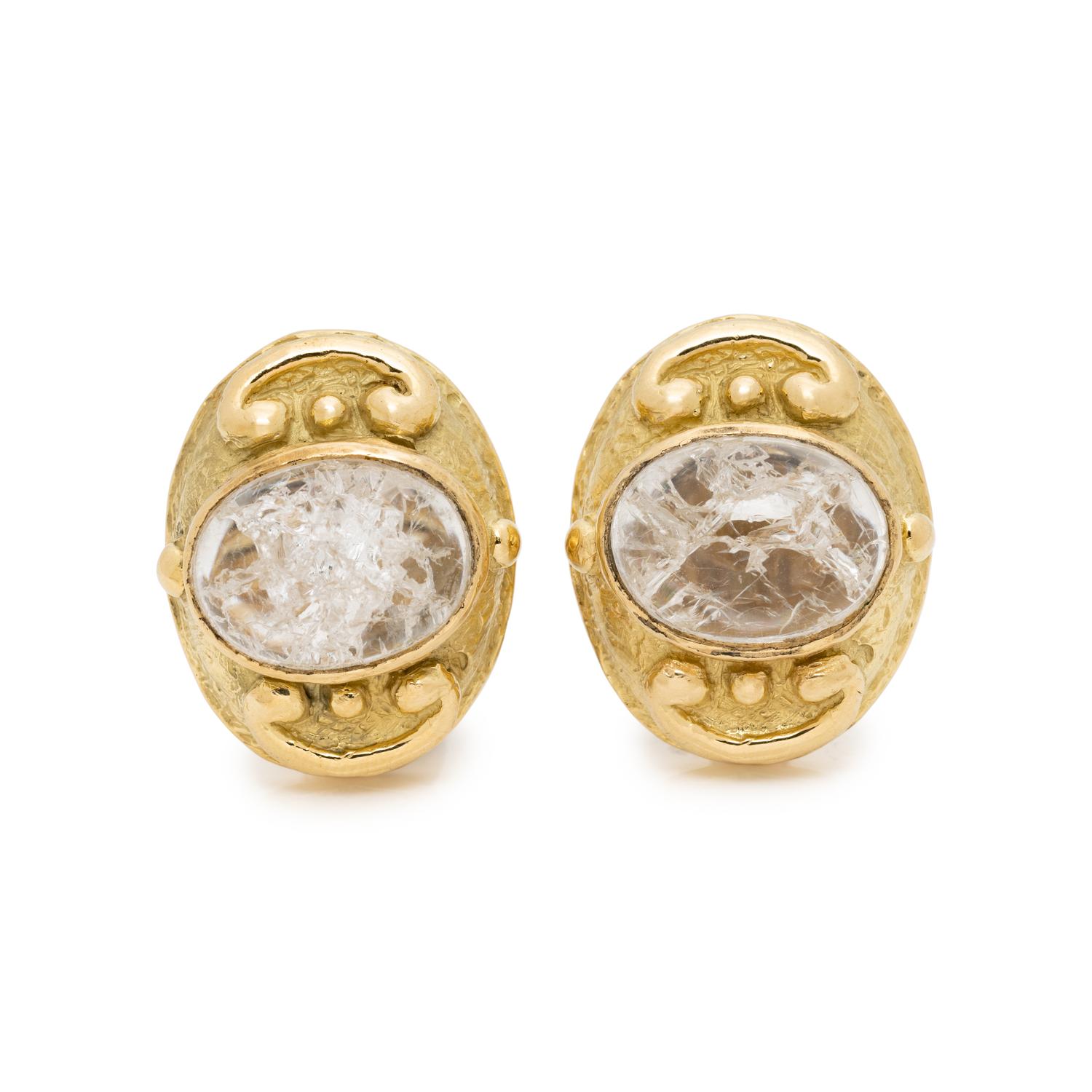 KATY BRISCOE, YELLOW GOLD AND ROCK CRYSTAL EARCLIPS