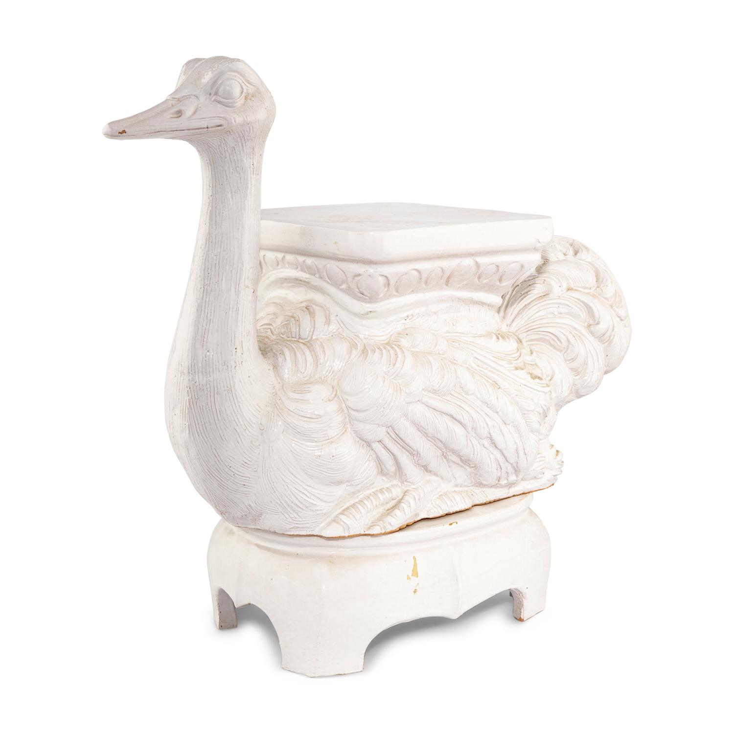 A White-Glazed Earthenware Ostrich-Form Stool