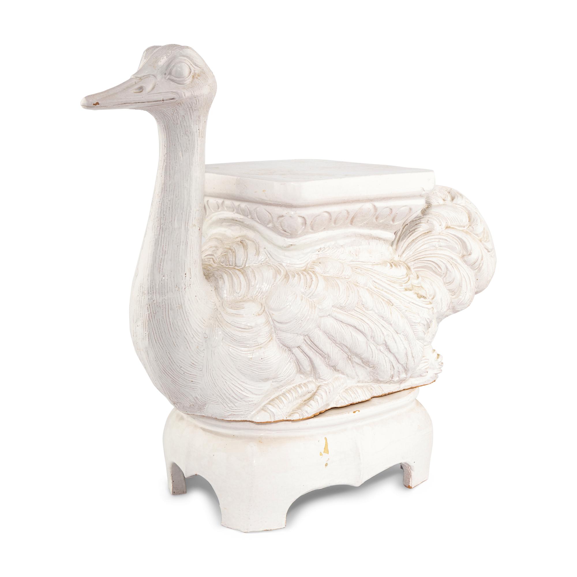 A White-Glazed Earthenware Ostrich-Form Stool