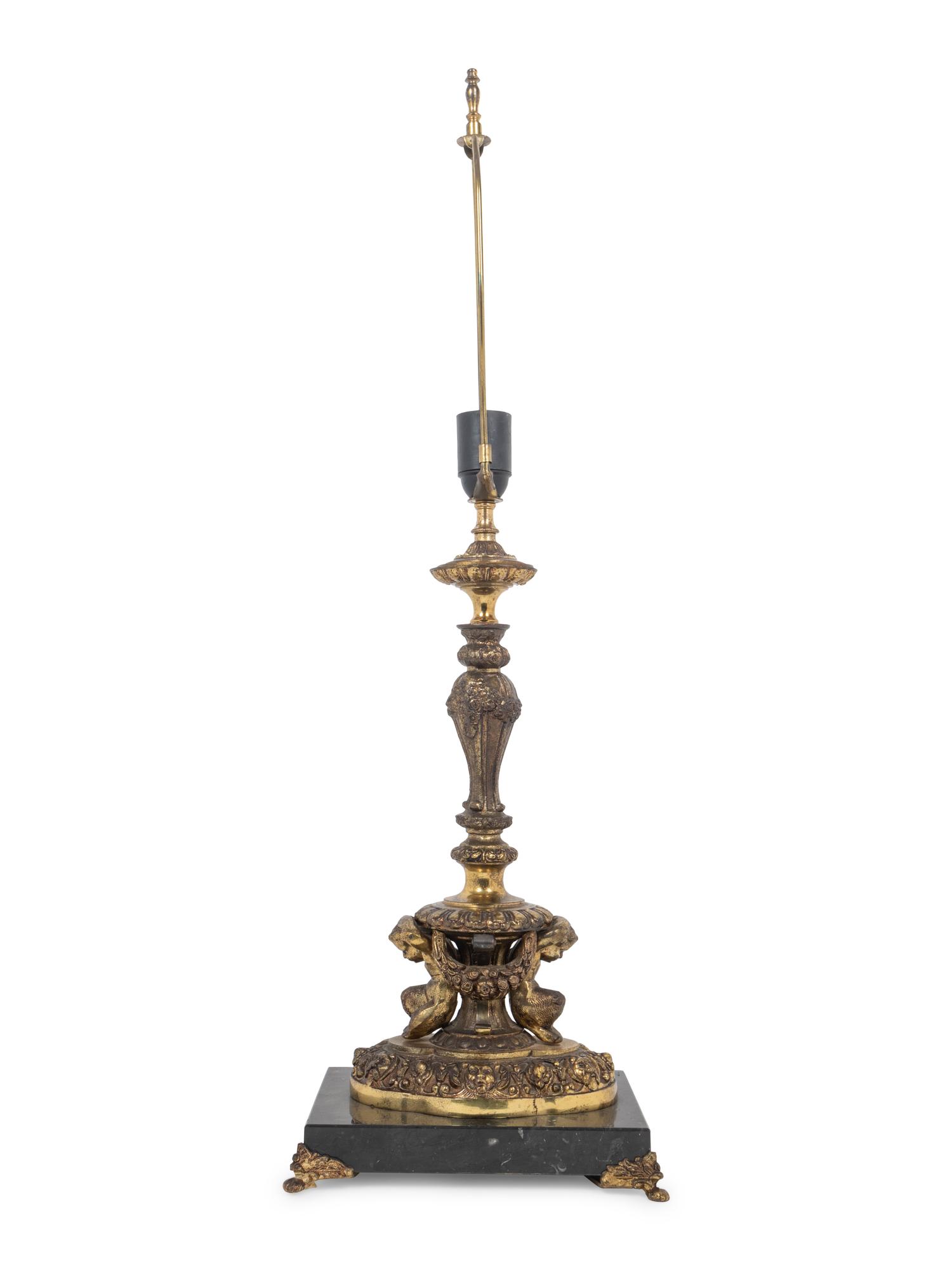A French Gilt Metal and Marble Table Lamp