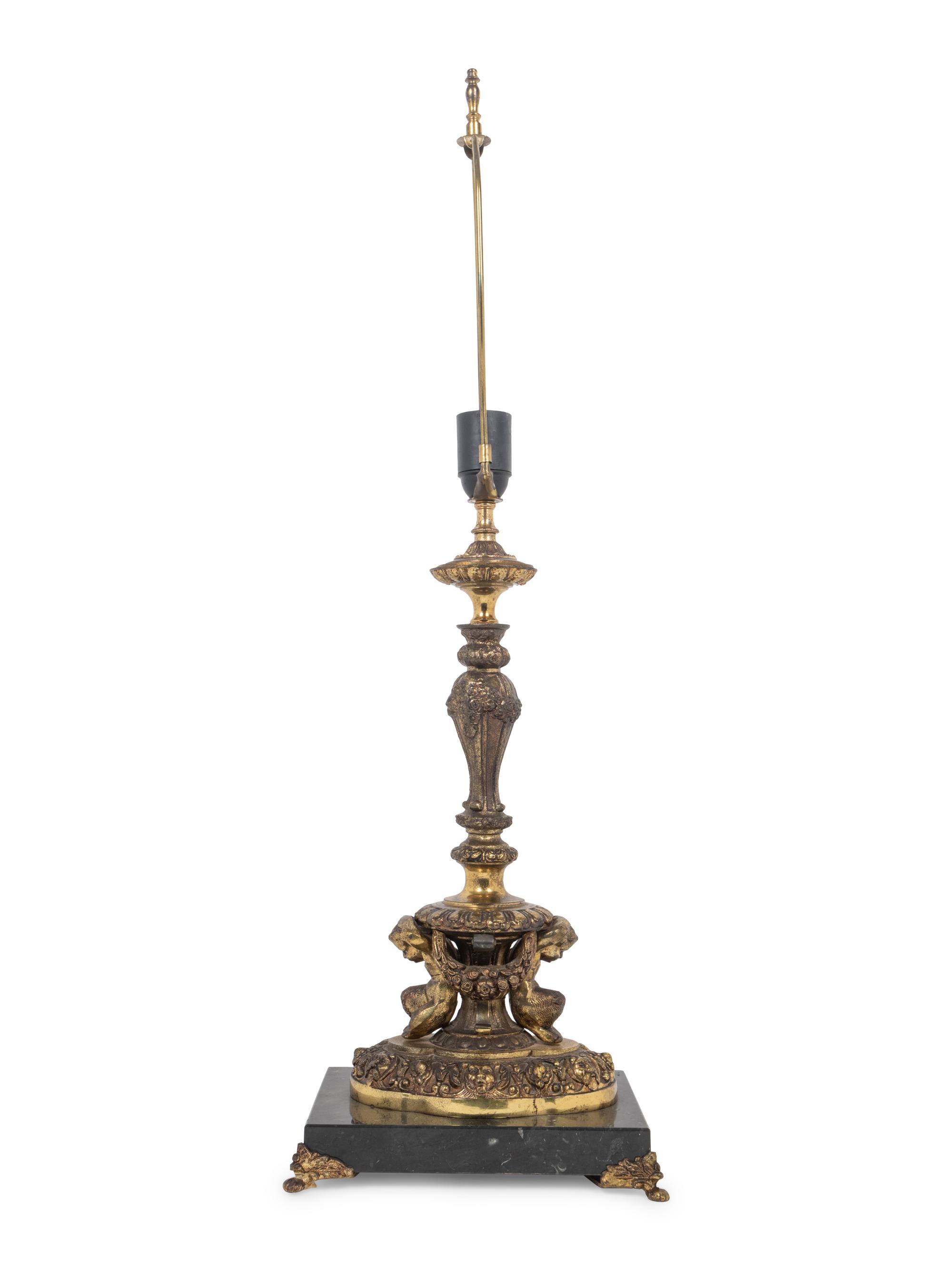 A French Gilt Metal and Marble Table Lamp