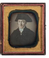 [EARLY PHOTOGRAPHY]. Sixth plate daguerreotype of an aged gentleman wearing a tricorn hat.