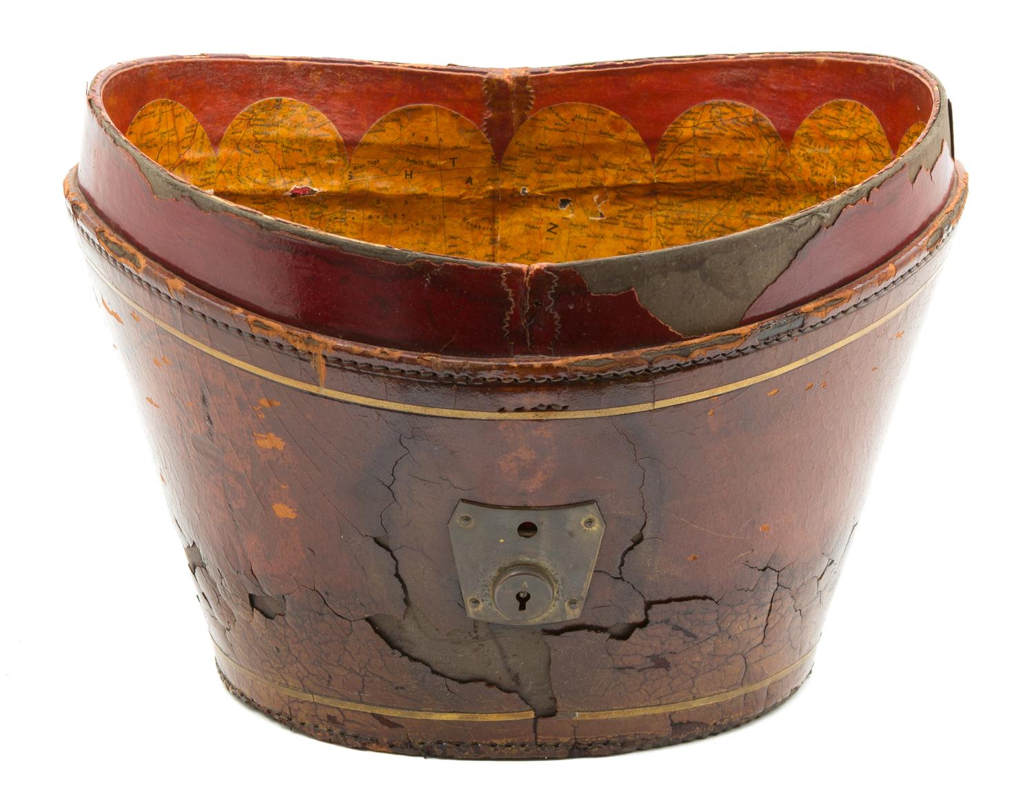 An American Leather and Brass Hat-Box Height 9 3/4 inches. — 19TH CENTURY