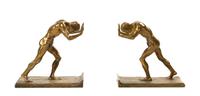 An Assembled Pair of Gilt Bronze Figural Bookends, Isadore Konti (American/Austrian, 1862-1938), Height 6 3/8 inches.