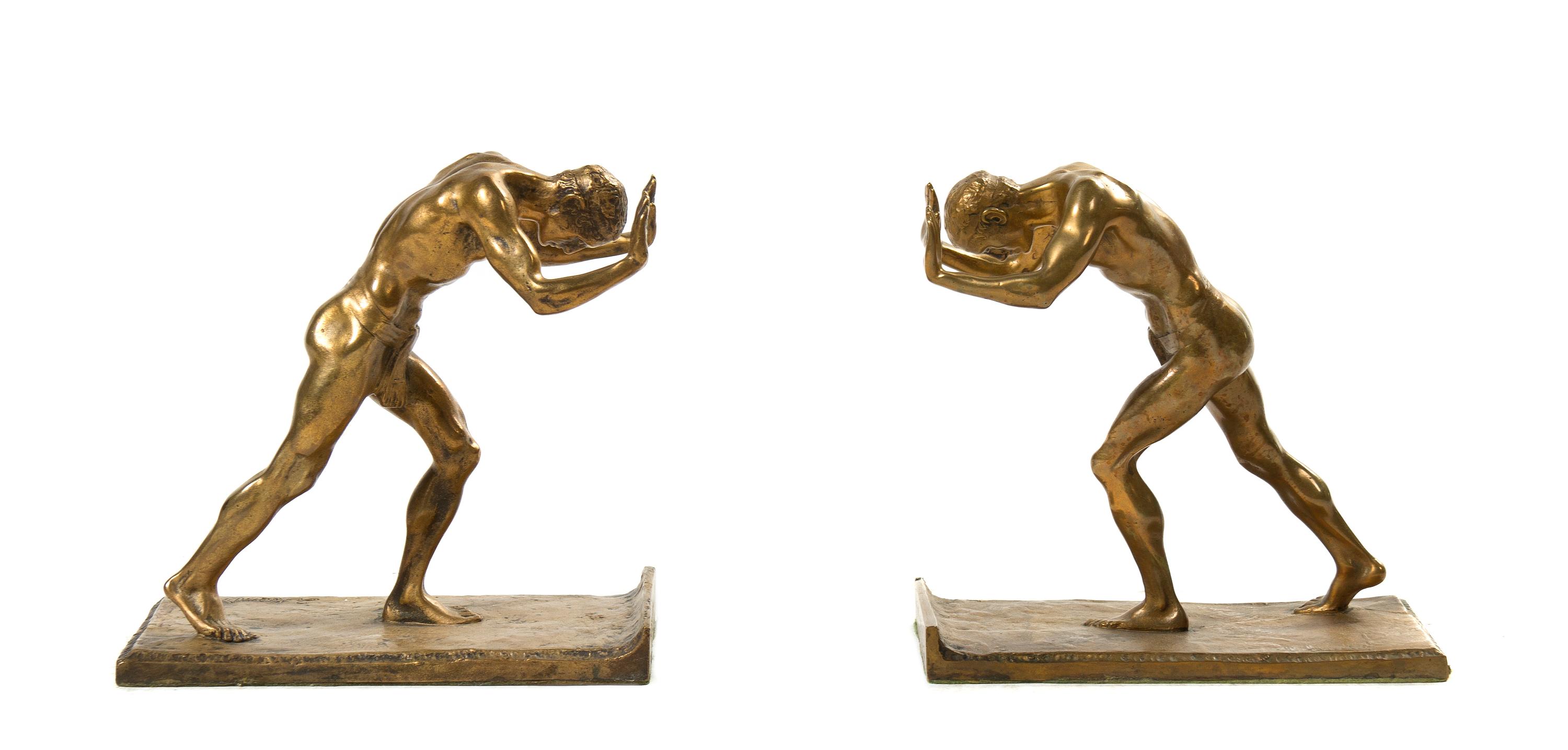 An Assembled Pair of Gilt Bronze Figural Bookends, Isadore Konti (American/Austrian, 1862-1938), Height 6 3/8 inches.