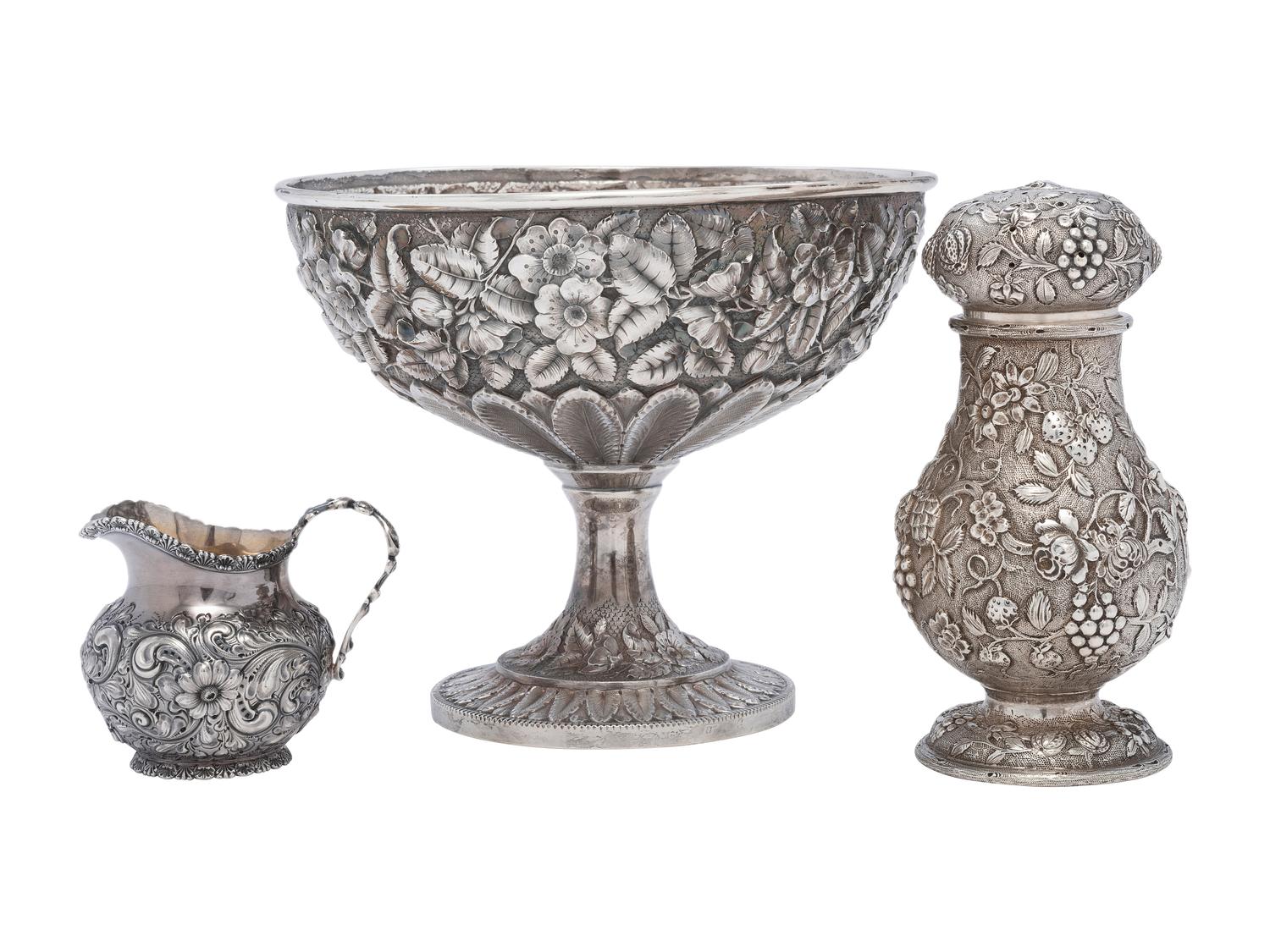 Three American Silver Repousse Table Wares