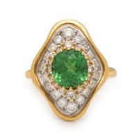 Tsavorite Garnet, Diamond, and Yellow Gold Ring
