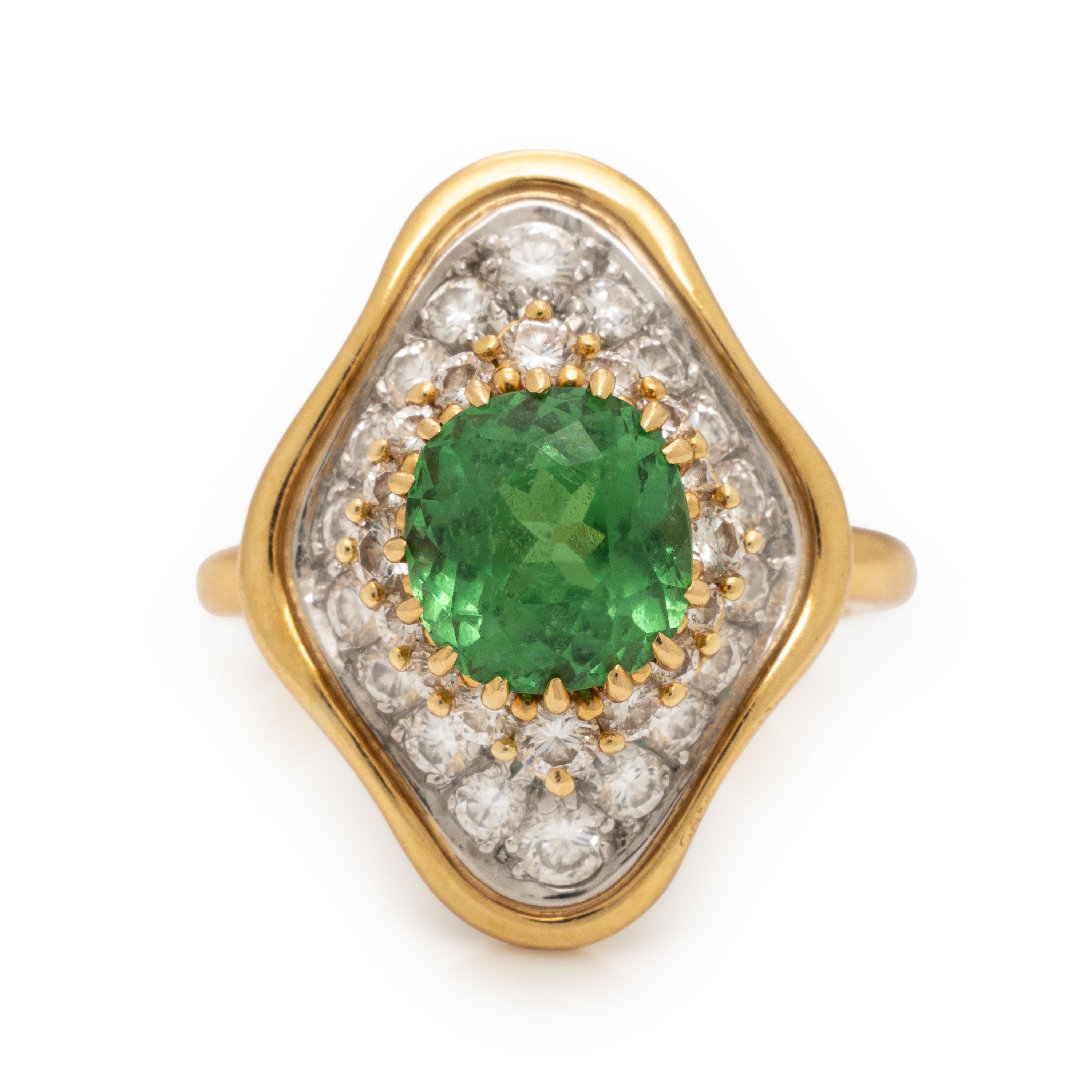 Tsavorite Garnet, Diamond, and Yellow Gold Ring