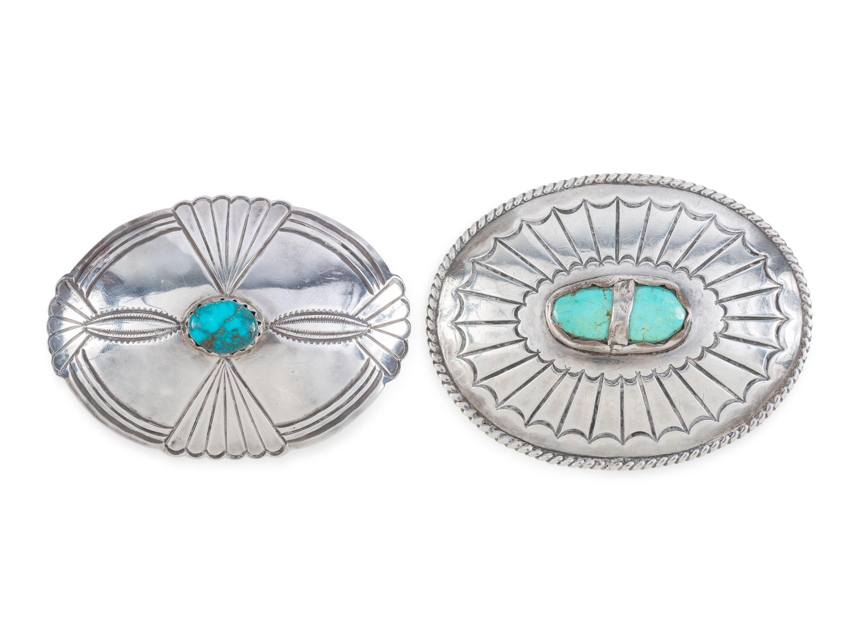 Navajo Silver and Turquoise Belt Buckles