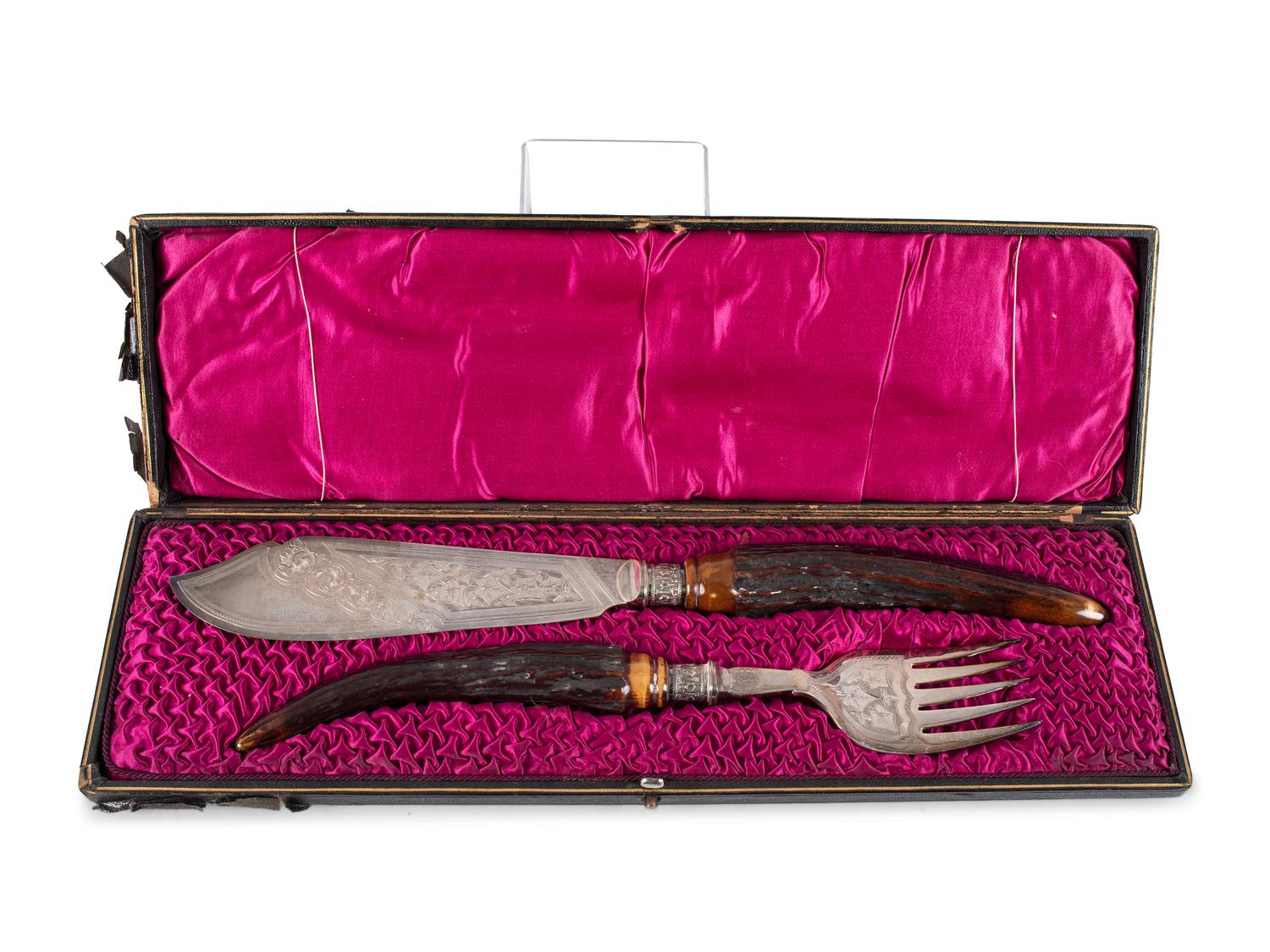 A Group of English Antler and Bone-Handled Flatware and Serving Pieces