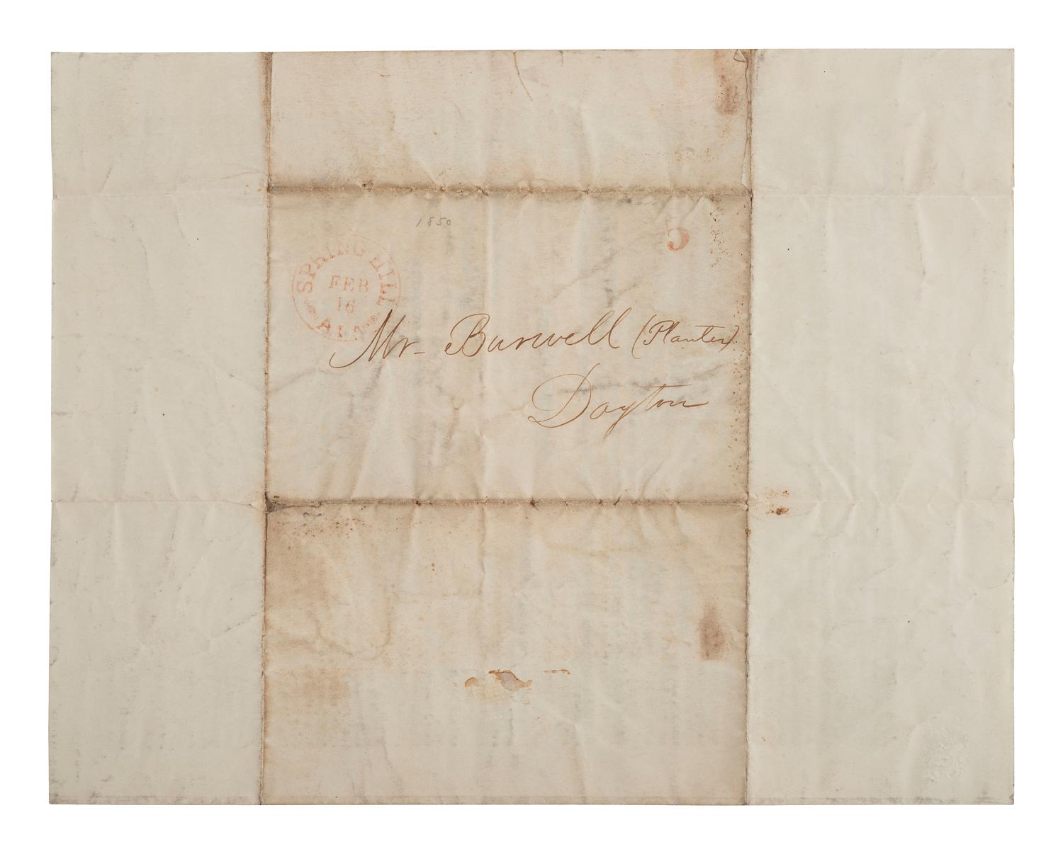 [SLAVERY & ABOLITION]. BREAKER, C.M. To Planters and Other Slaveholders. Spring Hill, AL, 13 November 1849. Handbill to evangelize to enslaved people.