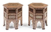 A Pair of Moorish Mother-of-Pearl Inlaid Side Tables Height 25 x width 24 inches. — 20TH CENTURY