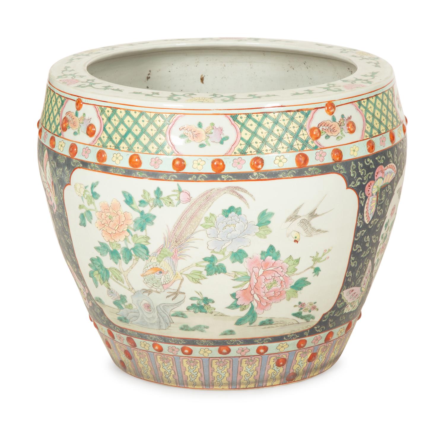 A Pair of Chinese Famille Jaune Porcelain Fish Bowls