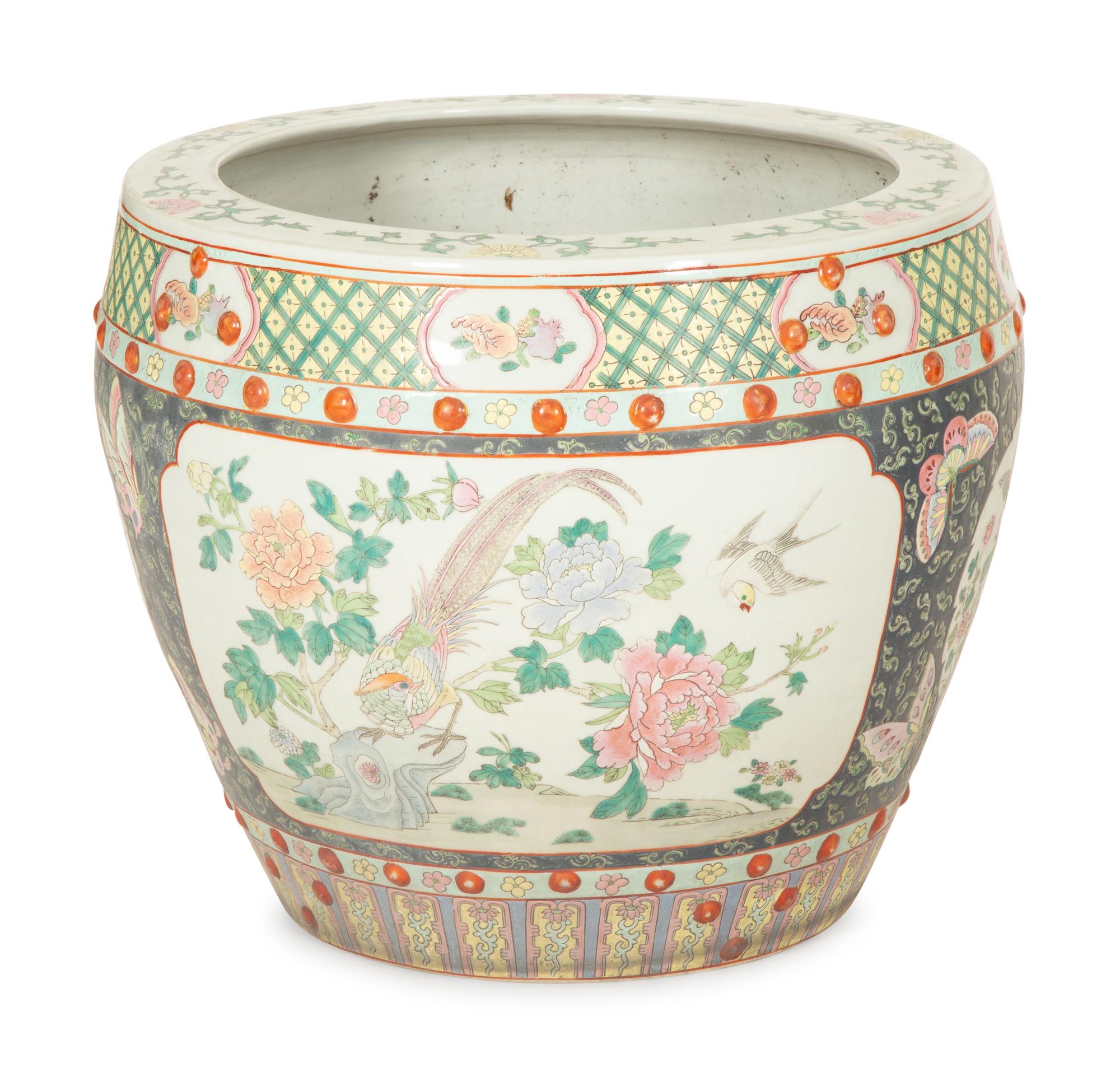 A Pair of Chinese Famille Jaune Porcelain Fish Bowls