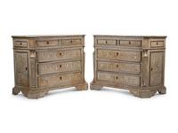 A Pair of Venetian Style Gray-Painted Side Cabinets