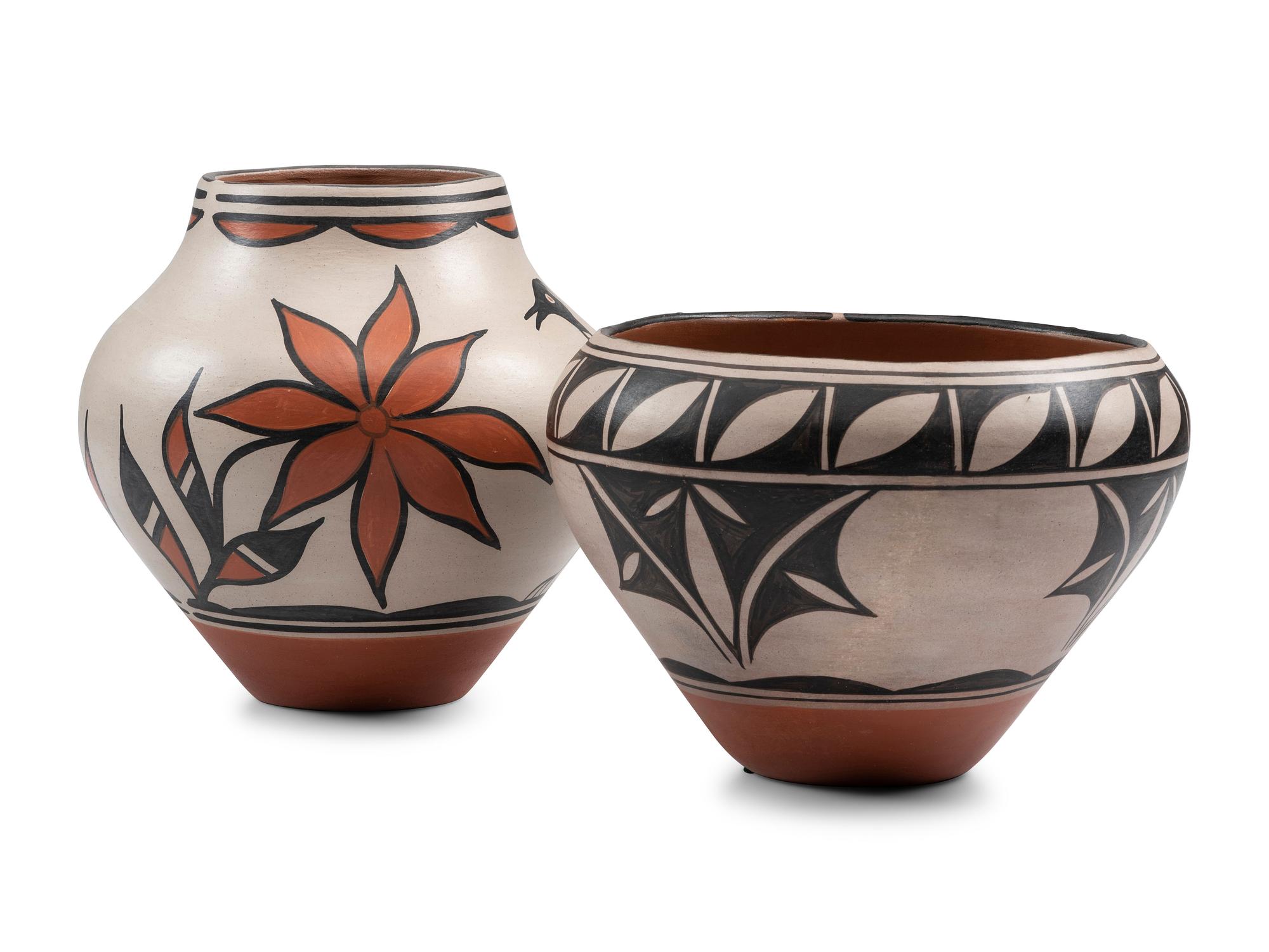 Polychrome Pottery, with Floral Designs