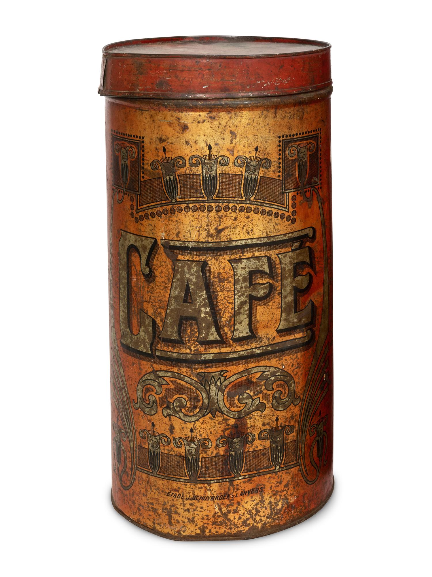 A Chinese Export Tole Tea Bin and Four Continental Coffee Tins