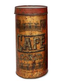 A Chinese Export Tole Tea Bin and Four Continental Coffee Tins
