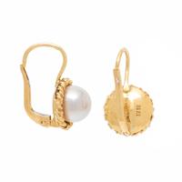 Cultured Pearl and Yellow Gold Earrings