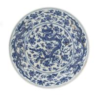 A Blue and White Porcelain Dish Diameter 7 1/4 inches.