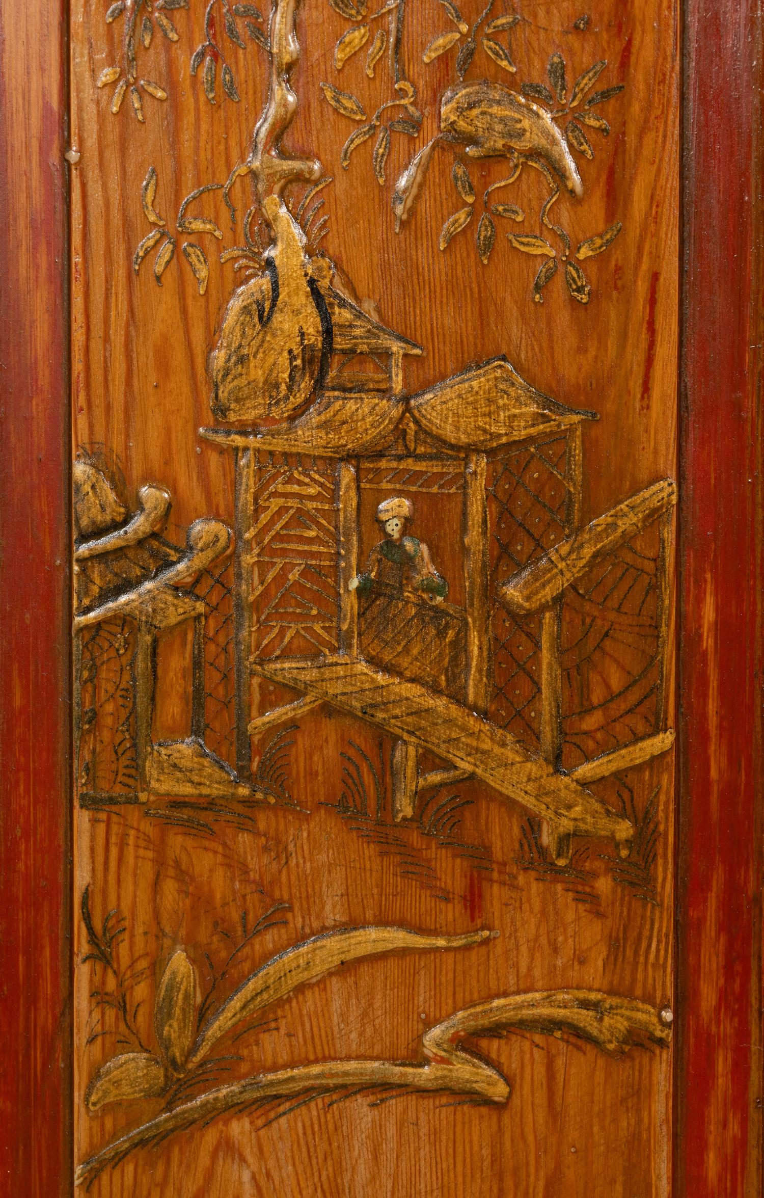 A Georgian Style Red Japanned Corner Cabinet