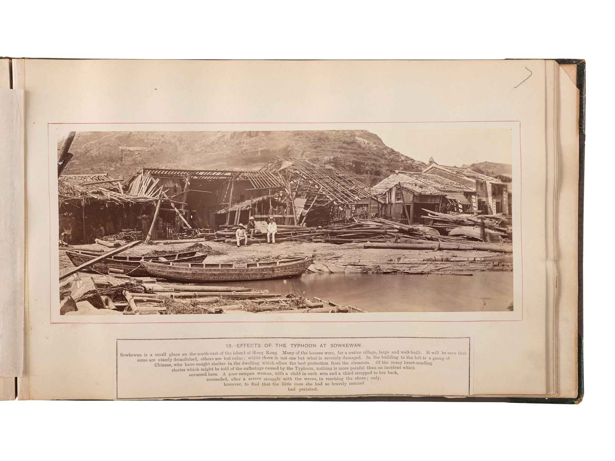 [EARLY PHOTOGRAPHY]. [FLOYD, William Pryor (1834-ca 1900), photographer]. Album containing 22 photographs documenting the effects of the 1874 typhoon in Hong Kong.