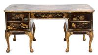 A George II Style Polychromed Lacquer and Gilt Decorated Desk Height 30 1/2 x width 63 x depth 31 1/2 inches. — 19TH CENTURY