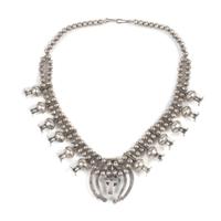 Navajo Silver and Turquoise Squash Blossom Necklace