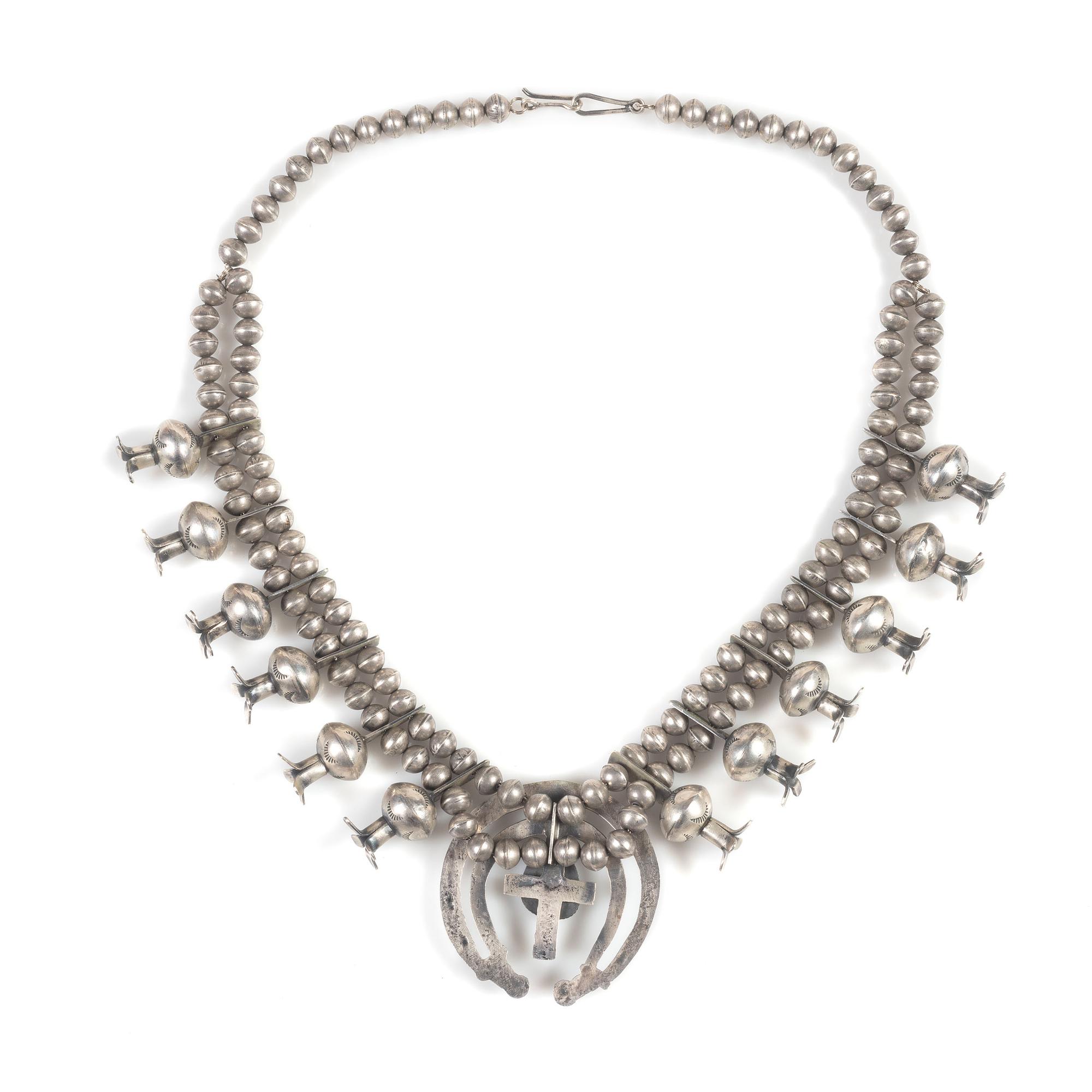 Navajo Silver and Turquoise Squash Blossom Necklace