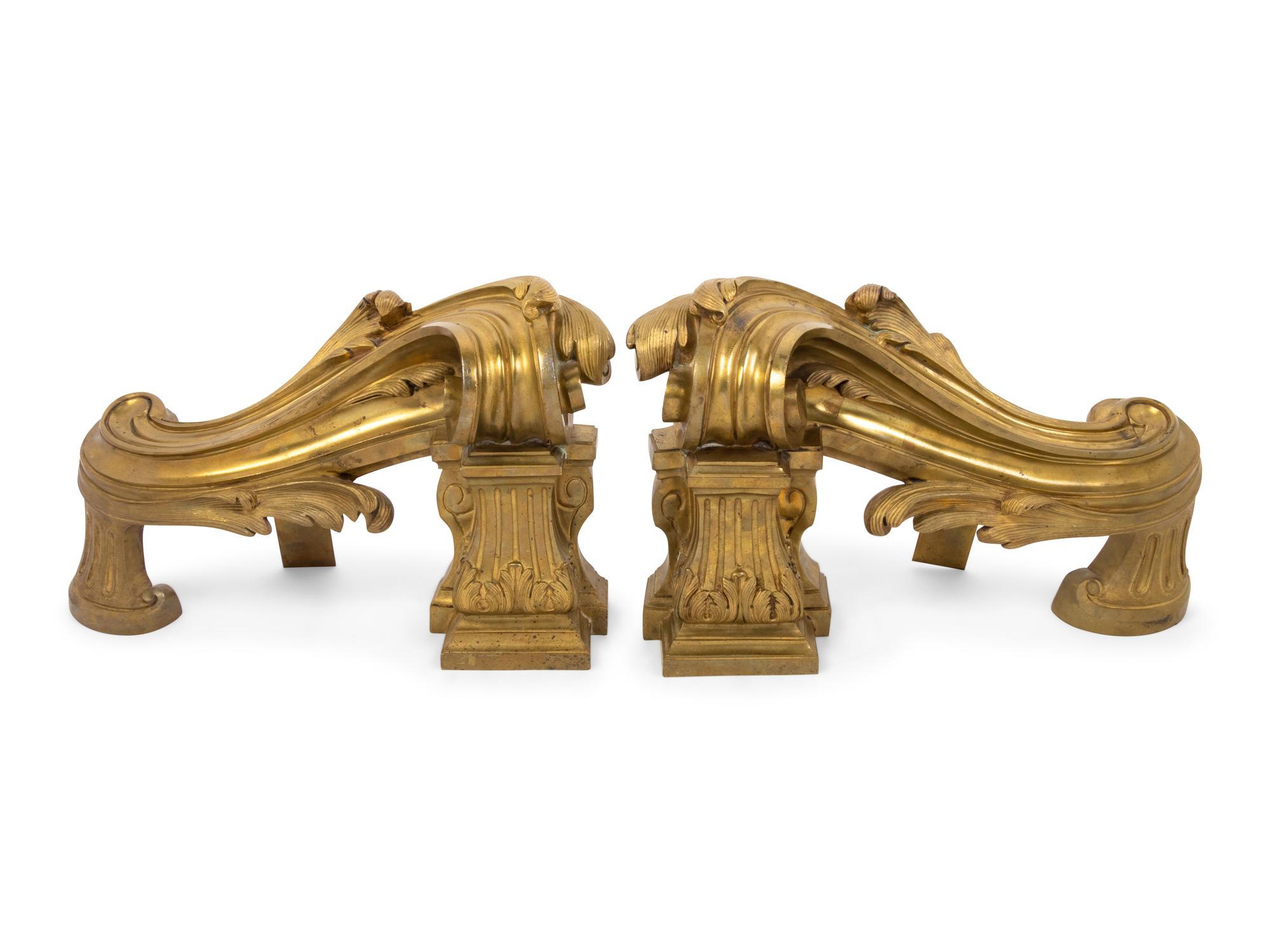 A Pair of Regency Style Brass Chenets