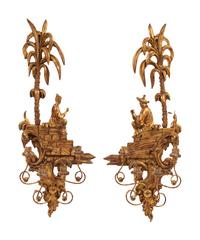 A Pair of Italian Giltwood Four-Light Sconces