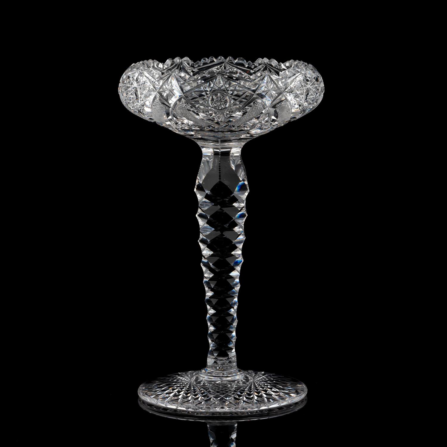 A Brilliant-Period Cut Glass Jelly Compote with a Honeycomb Stem and 32-Point Hobstar Base