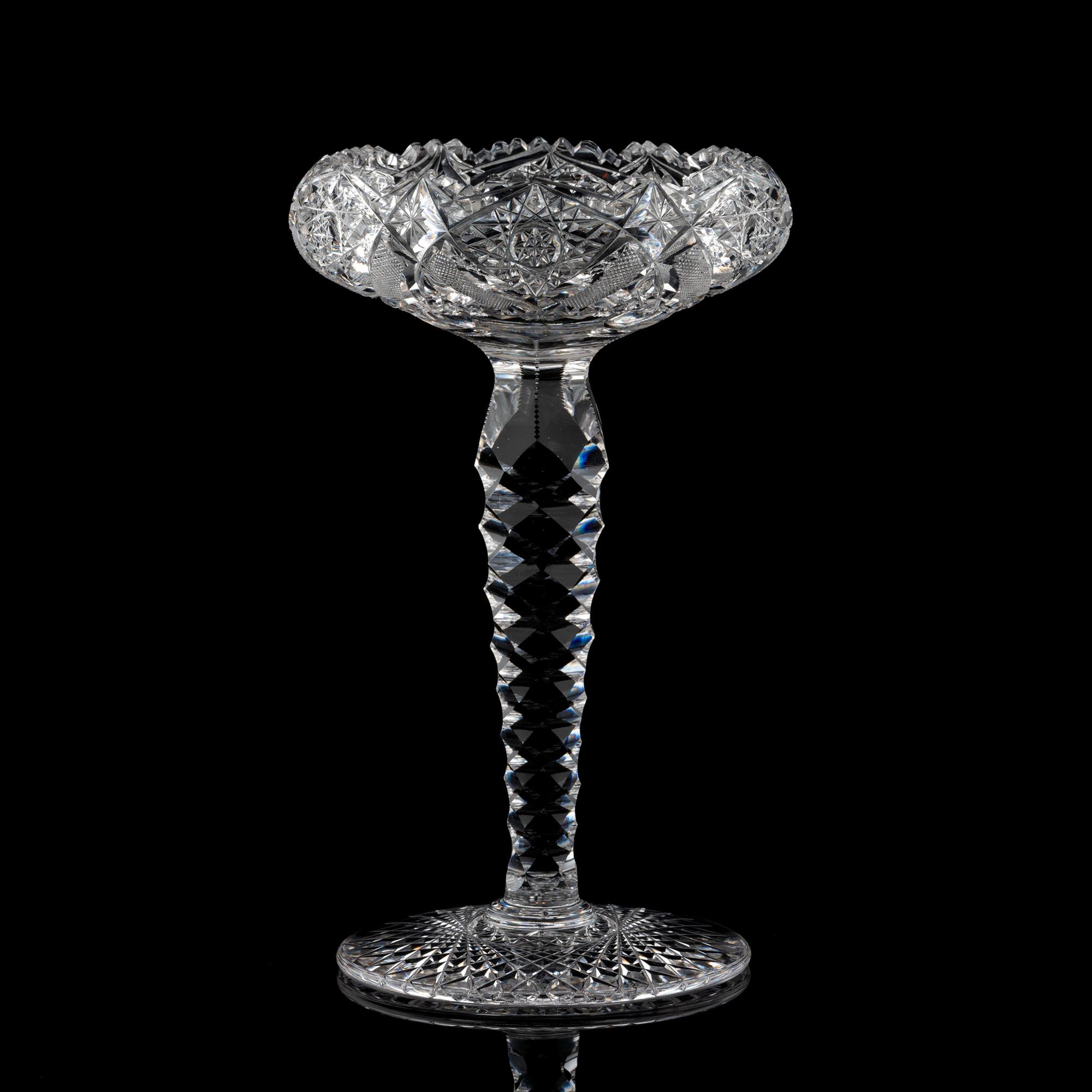 A Brilliant-Period Cut Glass Jelly Compote with a Honeycomb Stem and 32-Point Hobstar Base