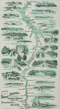 [TRANSPORTATION]. Panoramic Map of the Baltimore and Philadelphia Steamboat Company's Route. Philadelphia: Webster & Hunter, ca 1897.