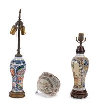 Two Chinese Export Porcelain Vases and a Porcelain Dish