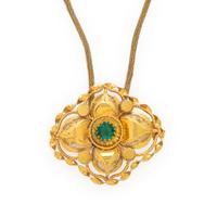 Yellow Gold and Green Glass Pollera Necklace