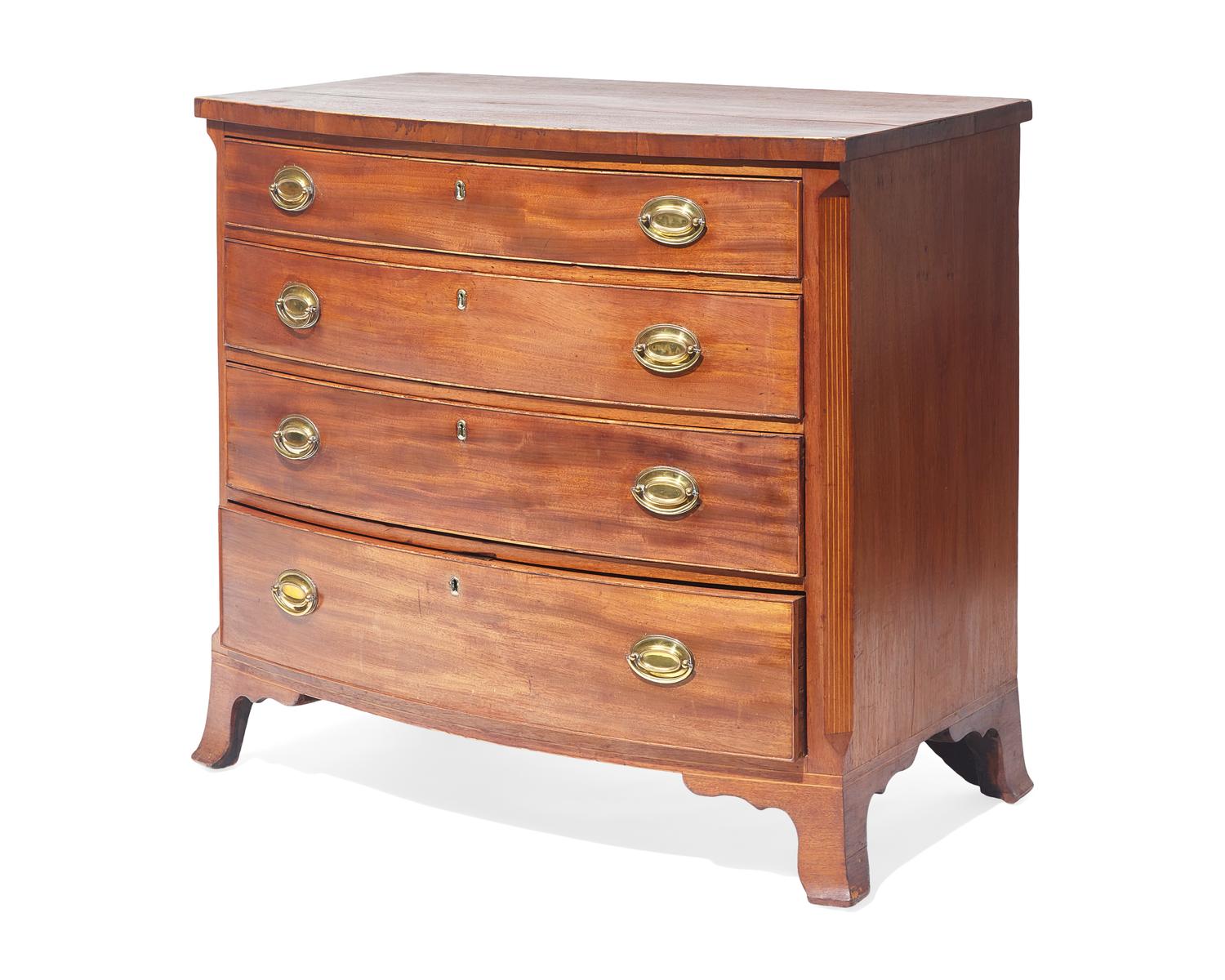 A Federal Bowfront Inlaid Mahogany Chest of Drawers, Mid-Atlantic States, Circa 1800