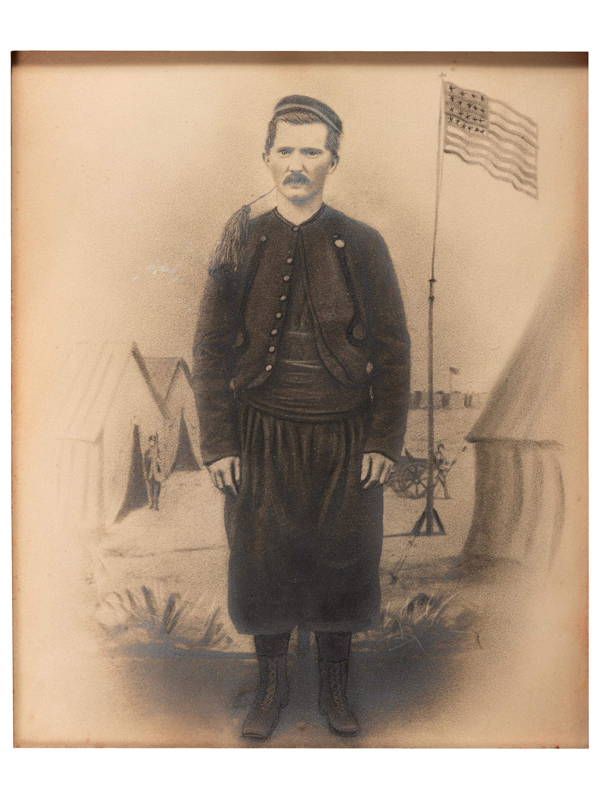 [CIVIL WAR]. Charcoal portrait of a 140th New York Volunteer Infantry soldier.