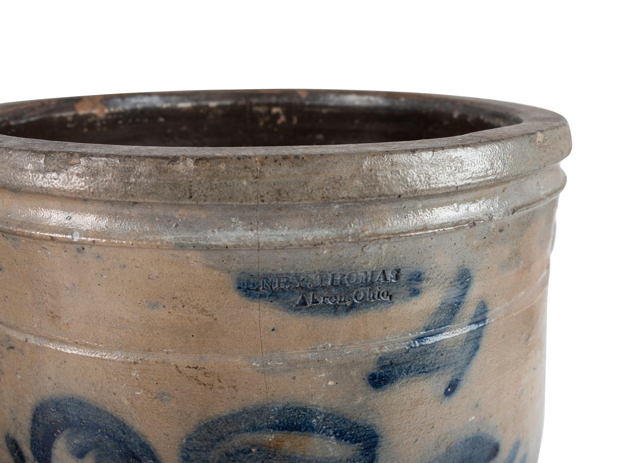 An Ohio Four Gallon Cobalt Decorated Stoneware Crock