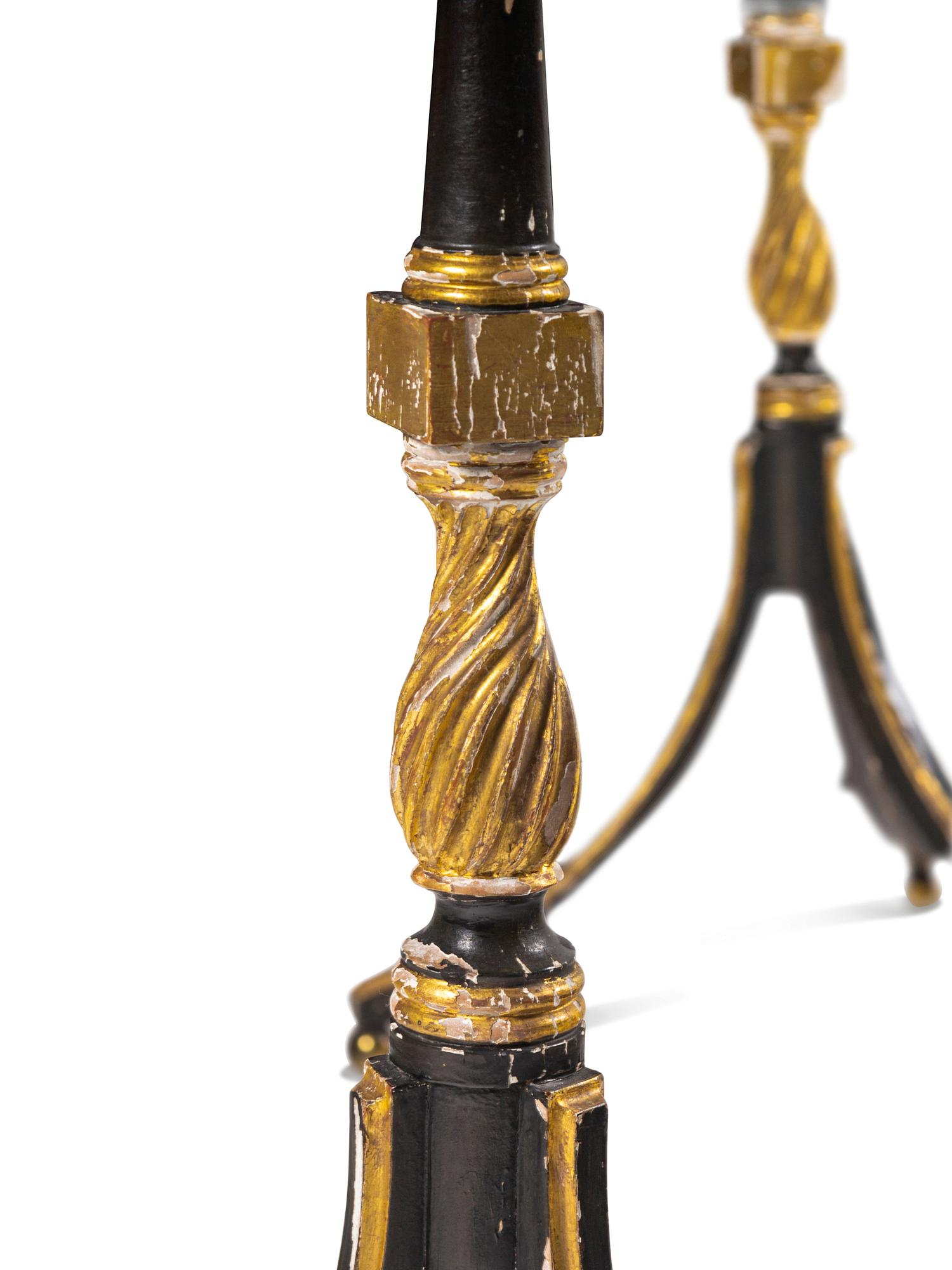 A Pair of Late George III Rosewood, Satinwood, Ebonized and Parcel-Gilt Side Tables