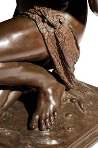 Jean-Baptiste Carpeaux (French, 1827-1875) | 19th Century | Le jeune pêcheur à la coquille | bronze | signed JB Carpeaux and with Propriété Carpeaux stamp | Height 35 1/2 x width 15 5/8 x depth 18 5/8 inches.