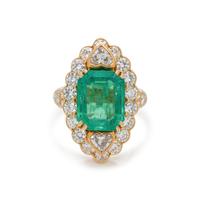 FRENCH, EMERALD AND DIAMOND RING