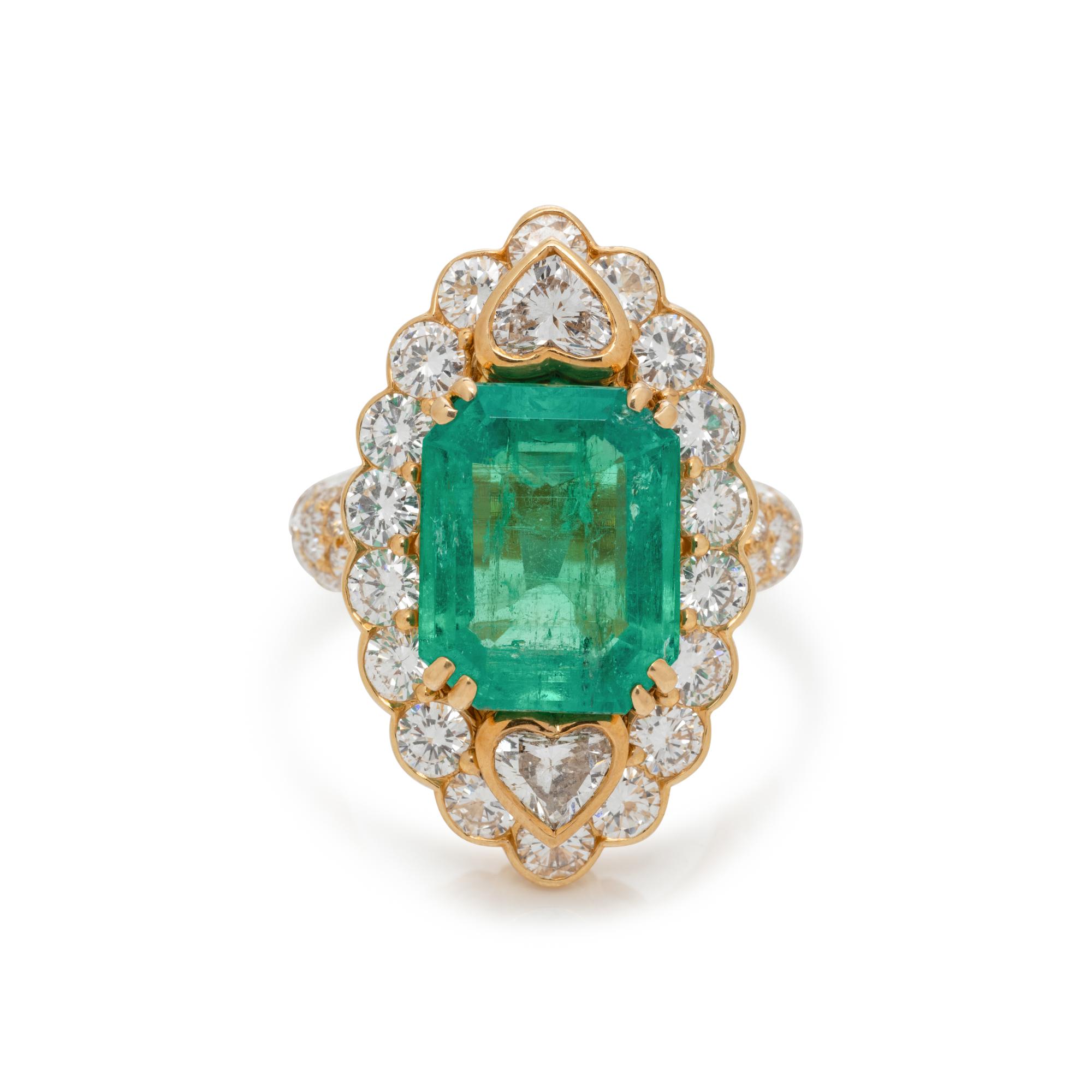 FRENCH, EMERALD AND DIAMOND RING