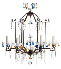 A Chinoiserie Style Chandelier Height 29 x diameter 26 inches.