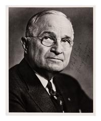 TRUMAN, Harry S. (1884-1972), President. Photograph signed and inscribed ("Harry Truman"), to Paul H. Ragon. N.p., January 29, 1969.